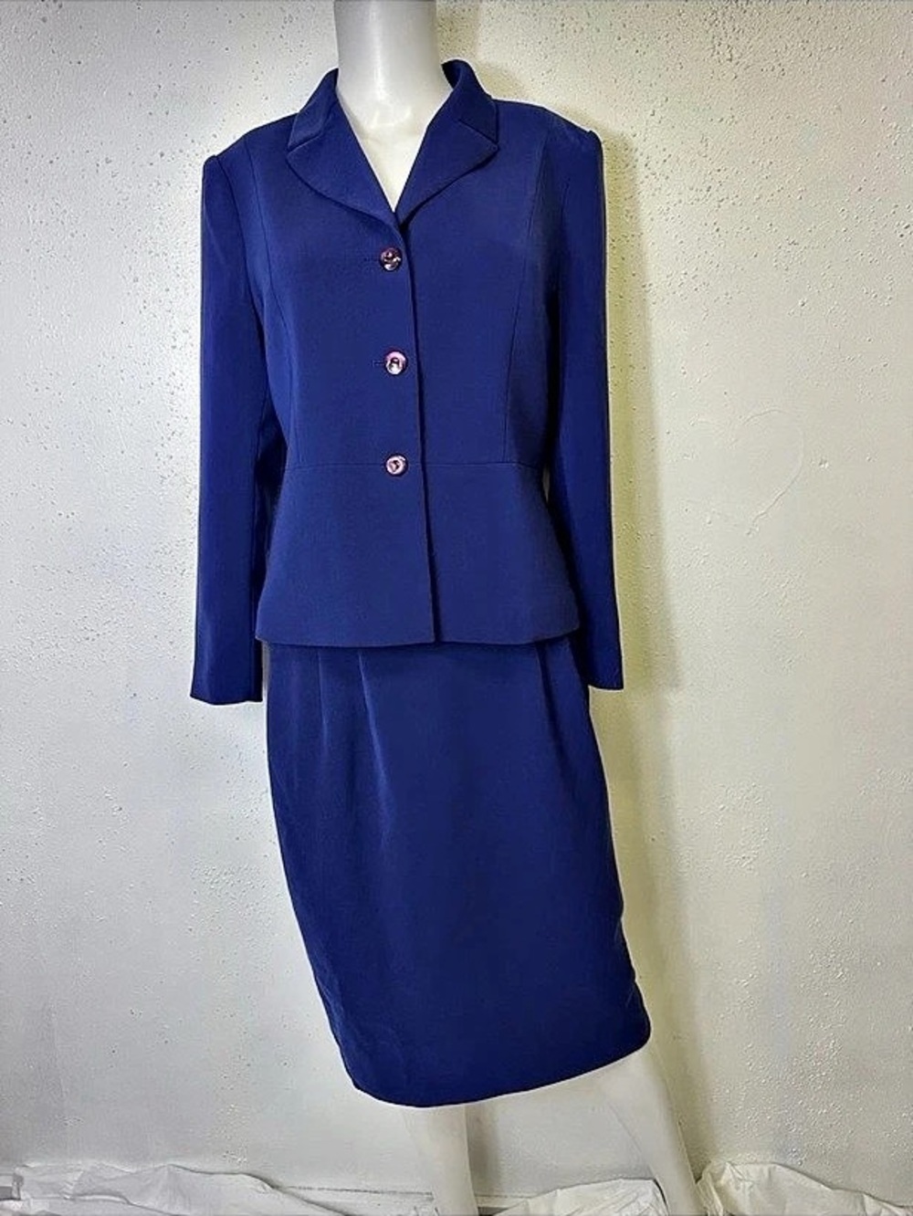 Kasper Vintage Blue Blazer Pencil Skirt Suit Matching Set 8P EUC
